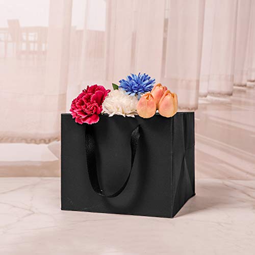 IBLUELOVER - 5 Bolsas Grandes de Regalo de Papel Kraft cuadradas con Asas, Bolsa de Regalo para Flor, Tartas, Fiestas, Bodas, cumpleaños, Navidad, Acción de Gracias, 30 x 30 x 30, Negro, Petit*10