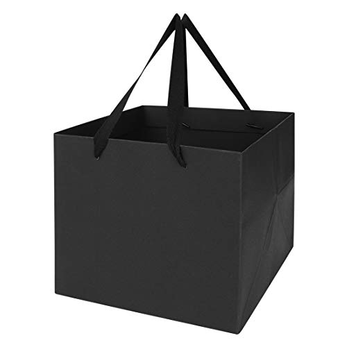 IBLUELOVER - 5 Bolsas Grandes de Regalo de Papel Kraft cuadradas con Asas, Bolsa de Regalo para Flor, Tartas, Fiestas, Bodas, cumpleaños, Navidad, Acción de Gracias, 30 x 30 x 30, Negro, Petit*10