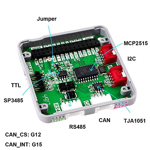 ICQUANZX M5Stack COMMU Module, Integrado con 2IIC, 1TTL, 1CAN, 1RS485, MCP2515-1 / SO Can Controller y SP3485EN-L/TR Transceptor RS485 Soporte Arudino IDE para M5Stack ESP32 M5Stack Kit