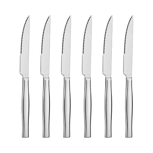 icxox Cuchillos de Carne Set de 6 Piezas, 23,5cm, Acero INOX Martensitico (Plateado)