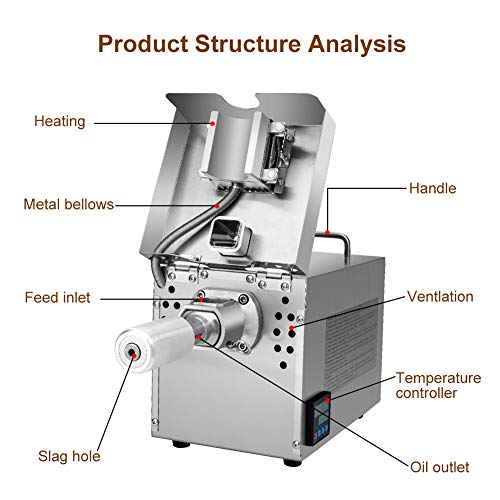 IDABAY Prensa de Aceite Eléctrica, Máquina de Prensa de Aceite de Oliva, con Pantalla Digital para Enseñar la Temperatura, de Acero Inoxidable Automática, Control de Temperatura Inteligente,600W