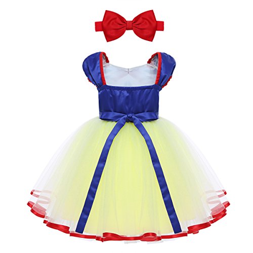 IEFIEL Disfraz Costume Infantil Vestido de Princesa para Bebé Niña Vestido de Fiesta Manga Corta Traje de Princesa Carnaval Halloween Cosplay Azul&Amarillo sin Capa 18-24 meses