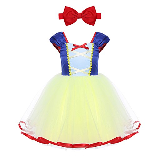 IEFIEL Disfraz Costume Infantil Vestido de Princesa para Bebé Niña Vestido de Fiesta Manga Corta Traje de Princesa Carnaval Halloween Cosplay Azul&Amarillo sin Capa 18-24 meses