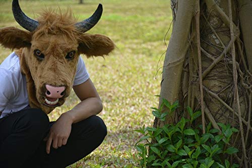 IENPAJNEPQN Máscara de Forma de Cabeza de Vaca Toro marrón Máscaras de Animales de Fiesta de Carnaval de Halloween con Boca móvil (Color : Yellow)