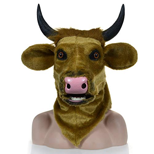 IENPAJNEPQN Máscara de Forma de Cabeza de Vaca Toro marrón Máscaras de Animales de Fiesta de Carnaval de Halloween con Boca móvil (Color : Yellow)