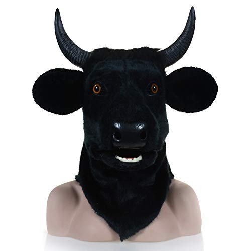 IENPAJNEPQN Máscara en Forma de Cabeza de Vaca Toro Negro Máscaras de Animales de Fiesta de Carnaval de Halloween con Boca móvil (Color : Black)