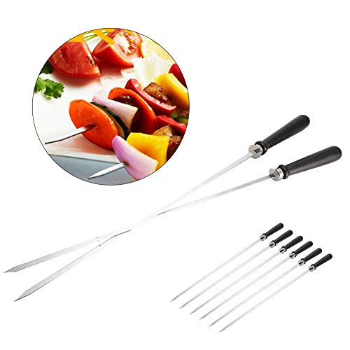 iFCOW Kebab pinchos para barbacoa, 6 piezas, acero inoxidable, mango de madera, hebilla de mango de madera, para acampar al aire libre, pinchos para barbacoa