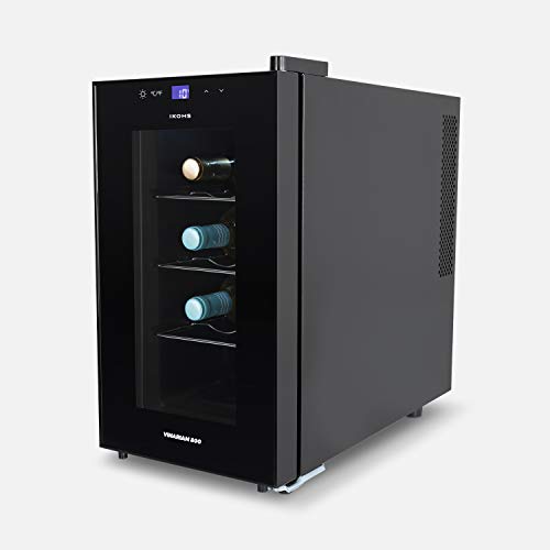 IKOHS VINARIAM 800 - Vinoteca de 8 botellas, 23 l, 60 W Luz LED, Display Digital, 3 Estantes, Doble Aislamiento, Zonas de temperatura de 8-18 grados, Baldas Acero Inoxidable