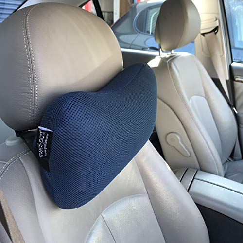 iMedic Almohada Cervical para Viaje – Cojín para Coche de Espuma de Memoria – 1x Azul en Malla 3D