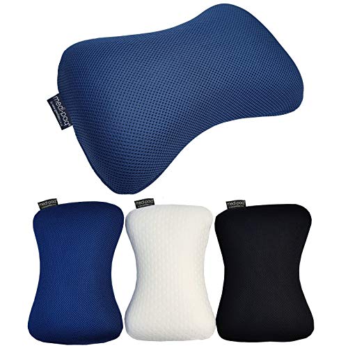 iMedic Almohada Cervical para Viaje – Cojín para Coche de Espuma de Memoria – 1x Azul en Malla 3D