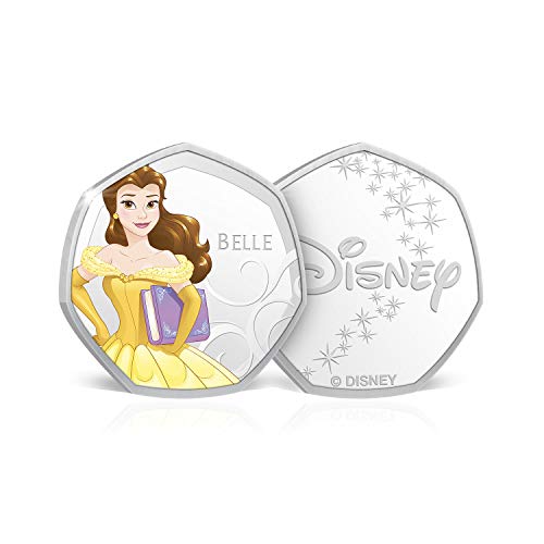 IMPACTO COLECCIONABLES Disney Colección Princesas Belle - Moneda / Medalla Heptagonal 50p, con baño en Plata .999 - Presentada en una Tarjeta de Regalo Lista para Enviar