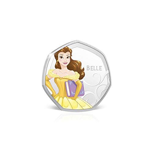 IMPACTO COLECCIONABLES Disney Colección Princesas Belle - Moneda / Medalla Heptagonal 50p, con baño en Plata .999 - Presentada en una Tarjeta de Regalo Lista para Enviar