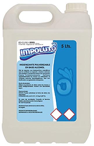 IMPOLUTO. Limpiador Higienizante Pulverizable Sin Aclarado en Base Alcohol para todo tipo de Superficies (5 Litros)