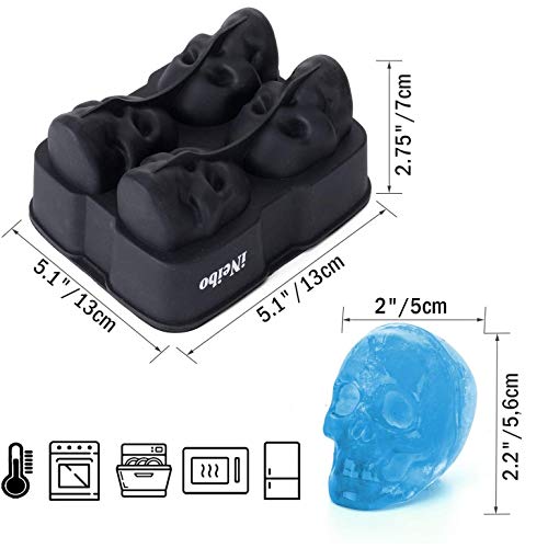 iNeibo cubiteras de hielo grandes de silicona con tapas para enfriar las bebidas whisky cócteles y coñac,silicona de grado alimenticio libre de BPA,3D calavera para fiesta Halloween,2 piezas