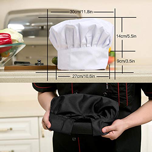 INHEMI 2 xGorra de Cocinero,Gorro de Cocinero Ajustable,Sombrero de Chef con Estilo Seta para Restaurante de Cocina(Negro,Blanco)