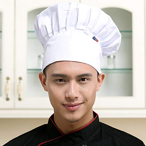 INHEMI 2 xGorra de Cocinero,Gorro de Cocinero Ajustable,Sombrero de Chef con Estilo Seta para Restaurante de Cocina(Negro,Blanco)