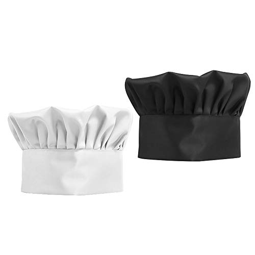 INHEMI 2 xGorra de Cocinero,Gorro de Cocinero Ajustable,Sombrero de Chef con Estilo Seta para Restaurante de Cocina(Negro,Blanco)