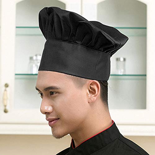 INHEMI 2 xGorra de Cocinero,Gorro de Cocinero Ajustable,Sombrero de Chef con Estilo Seta para Restaurante de Cocina(Negro,Blanco)