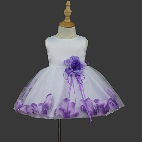 inlzdz vestido de tutú para bebé con flores, sin mangas, para princesa, para primer cumpleaños, para boda, bautismo. Morado Morado ( 12 meses