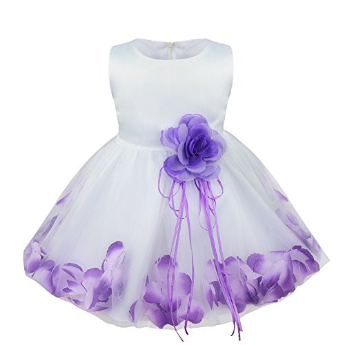 inlzdz vestido de tutú para bebé con flores, sin mangas, para princesa, para primer cumpleaños, para boda, bautismo. Morado Morado ( 12 meses