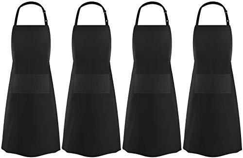 InnoGear - Delantal unisex ajustable con bolsillos para cocina, restaurante, cafetería (negro, poliéster)