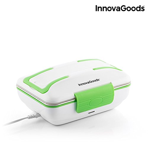 InnovaGoods Fiambrera Eléctrica Pro 50W, Acero Inoxidable, Blanco/Verde, 24 X 11 X 18 Cm