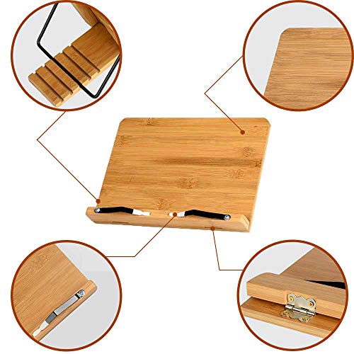 Integrity.1 Soporte de Lectura de Madera, Soporte de Recetas de Bambú, Soporte para Libros de Cocina de Bambú con Soporte Plegable, para Libros,Documentos,iPad,Tabletas o Teléfonos Inteligentes