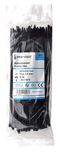 intervisio Bridas de Plastico para Cables 200mm x 2,5mm, Negro, 100 Piezas