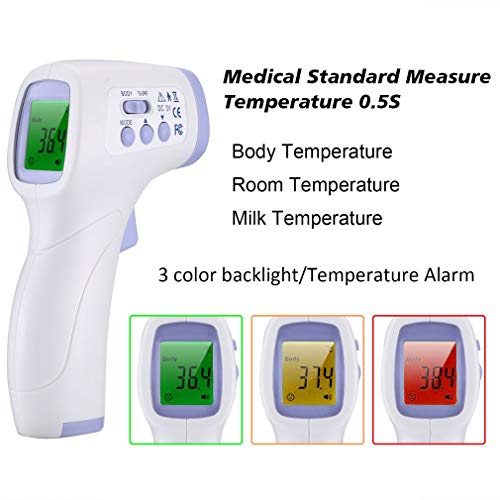 INTEY Termómetro Digital Frente, Termometro Infrarrojos Para Bebés, Función Multifuncional y Apagado Automático, Datos de Memoria, Alarma de Fiebre con Bolsa de Almacenamiento