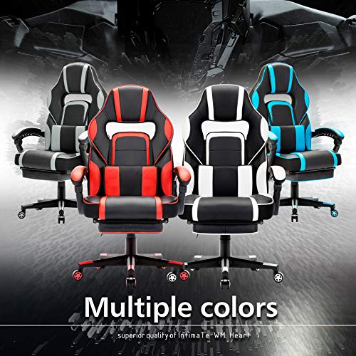 IntimaTe WM Heart Silla Gaming Silla Ergonómica para Gamers Oficina Silla con Reposapiés Plegable, Cojín Lumbar Comfortable para Trabajo y Siesta, Carga Máxima 150kg (Azul)