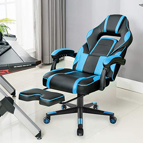 IntimaTe WM Heart Silla Gaming Silla Ergonómica para Gamers Oficina Silla con Reposapiés Plegable, Cojín Lumbar Comfortable para Trabajo y Siesta, Carga Máxima 150kg (Azul)