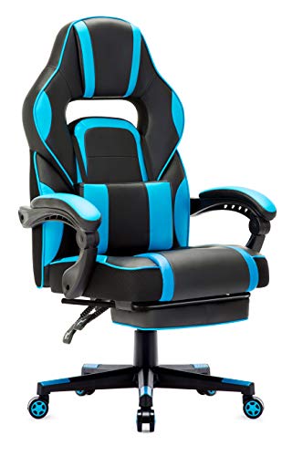 IntimaTe WM Heart Silla Gaming Silla Ergonómica para Gamers Oficina Silla con Reposapiés Plegable, Cojín Lumbar Comfortable para Trabajo y Siesta, Carga Máxima 150kg (Azul)