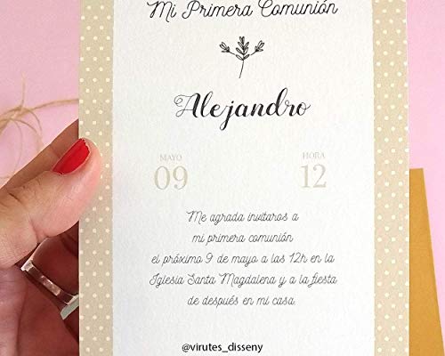 Invitación Primera Comunión Paloma // Ahora por hacer tu pedido mínimo de 20 invis, de regalo el archivo digital para enviar por WhatsApp // Para cantidades superiores a 30 uds lee en descripción