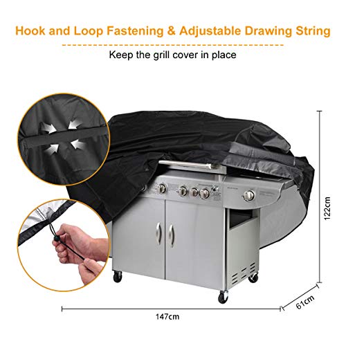 IREGRO Funda para Barbacoa Protector para Barbacoa Anti-Viento/UV/Impermeabilidad Anti-UV Oxford Tela de Lluvia Nieve Polvo para Weber Holland Jenn Air Brinkmann Char Broil (147 * 61 * 122cm)