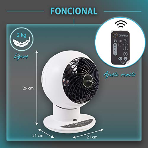 Iris Ohyama 531373 Woozoo - Ventilador silencioso, oscilante y ultra potente con control remoto - PCF-SC15T, 38 W, 30 m², blanco, 21 x 21 x 29 cm