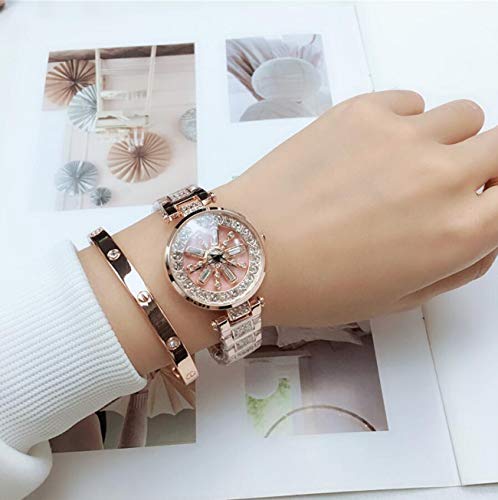 Isa Reloj para Mujer, Correa de Acero Inoxidable, patrón de Copo de Nieve, 30M Impermeable, Reloj de Pulsera para Mujer con Esfera de Vidrio,Blue