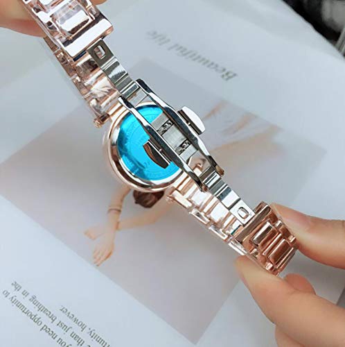 Isa Reloj para Mujer, Correa de Acero Inoxidable, patrón de Copo de Nieve, 30M Impermeable, Reloj de Pulsera para Mujer con Esfera de Vidrio,Blue