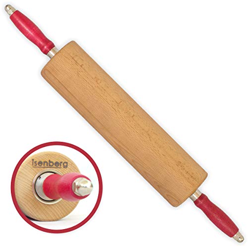 isenberg® - Rodillo de Madera Profesional - Hecho de una Pieza de Madera de Haya - Apoyado por rodamientos de Bolas (Rodillo de Pasta, Rodillo de Pasta, Rodillo de Masa) 30 cm Haya