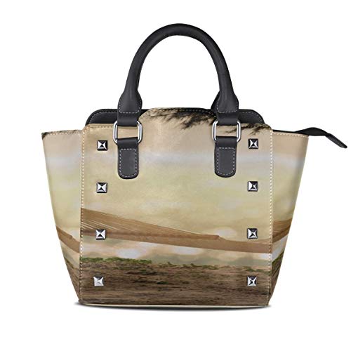 IUBBKI Carry Handbag Hamaca en la playa Sunset Glowing Bokeh Custom Handle Monederos Pu Leather Rivet Portable Fashion Printing Waterp