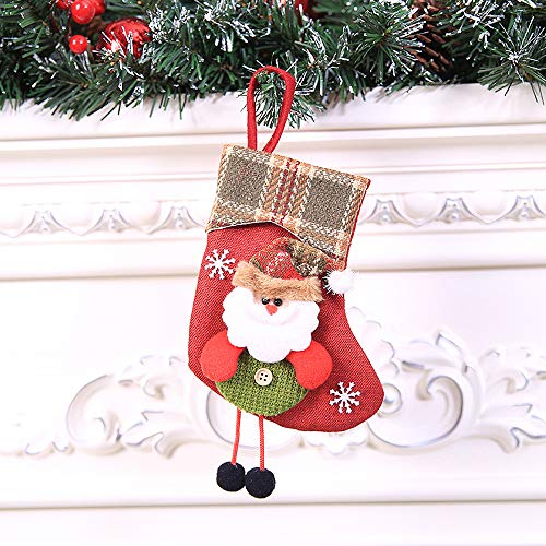 IWILCS Calcetín de Navidad de 4 Piezas, Botas de Papá Noel, Bolsa de calcetín de Navidad,decoración del hogar de Medias de Navidad, Santa,muñeco de Nieve para llenar y Colgar con Bordados navideños