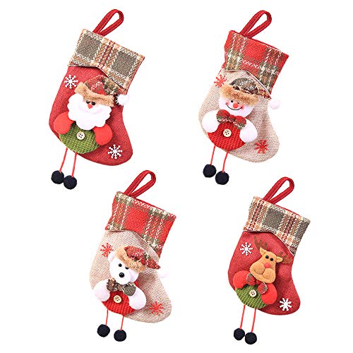 IWILCS Calcetín de Navidad de 4 Piezas, Botas de Papá Noel, Bolsa de calcetín de Navidad,decoración del hogar de Medias de Navidad, Santa,muñeco de Nieve para llenar y Colgar con Bordados navideños