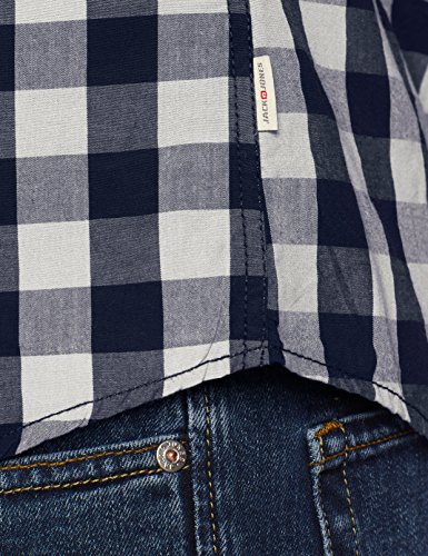 Jack & Jones Jjegingham Shirt L/s Camisa, Multicolor (White Checks:Mixed Navy), Medium para Hombre