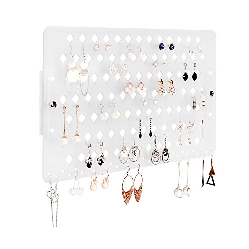 JACKCUBE Design - Soporte de pared para pendientes, organizador de joyas, estante de almacenamiento de acrílico esmerilado con 94 agujeros (39,8 x 23,9 x 2,3 cm) - MK201B