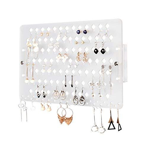 JACKCUBE Design - Soporte de pared para pendientes, organizador de joyas, estante de almacenamiento de acrílico esmerilado con 94 agujeros (39,8 x 23,9 x 2,3 cm) - MK201B