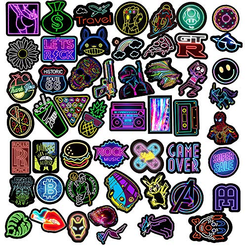 Jackify Paquete de Neon Pegatinas[50-Pcs], Graffiti Sticker Vinals para portátiles, niños, automóviles, Motocicletas, Bicicletas, monopatines, Etiquetas de Parachoques Bomba a Prueba de Agua