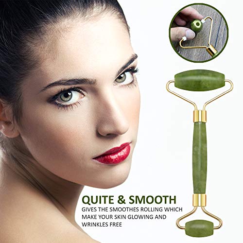 Jade Roll, Gua Sha Jade Roller Masajeador auténtico, Masaje facial antienvejecedor con rodillo natural, Antiarrugas Antienvejecimiento para ojos, cara y cuello, Masaje con piedras faciales