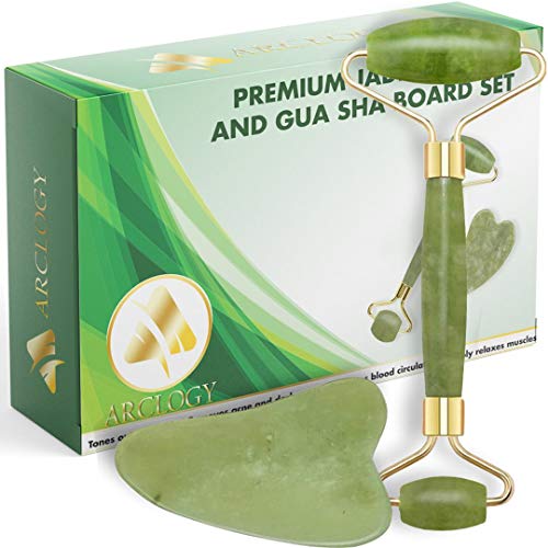 Jade Roll, Gua Sha Jade Roller Masajeador auténtico, Masaje facial antienvejecedor con rodillo natural, Antiarrugas Antienvejecimiento para ojos, cara y cuello, Masaje con piedras faciales