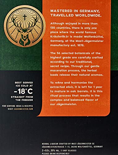 Jagermeister - Licor con 2 Vasos, 2 x 500 ml