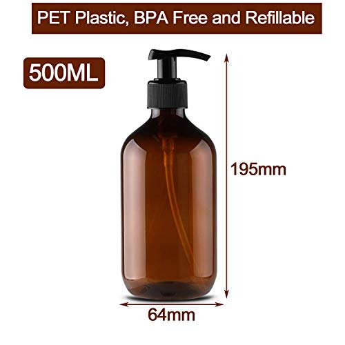 JamHooDirect - 2 botellas de plástico vacías de 500 ml, loción rellenable, gel de ducha, dispensador de líquidos