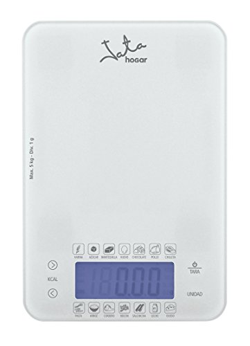 Jata Hogar 762 Balanza electrónica dietética, Capacidad 5kg, 0 W, 5 litros, 0 Decibeles, Cristal Blanco